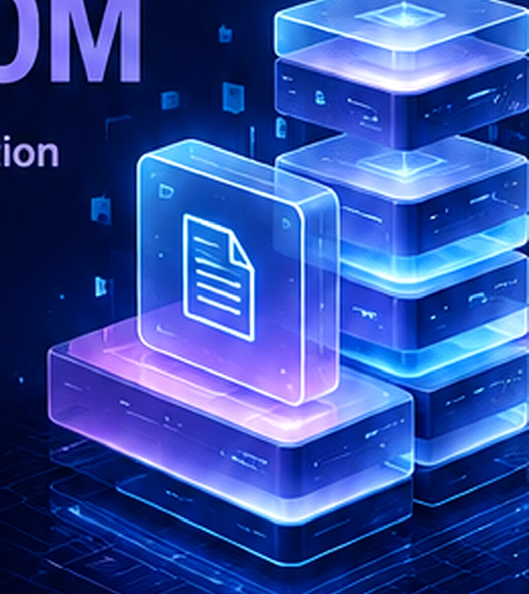 Layered glowing digital data blocks representing duplication, cloning, replication, and scalable technology